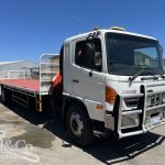 2005 Hino Ranger Tray Back Truck with Crane exterior front corner