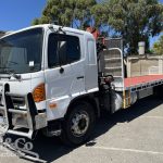 2005 Hino Ranger Tray Back Truck with Crane exterior front corner