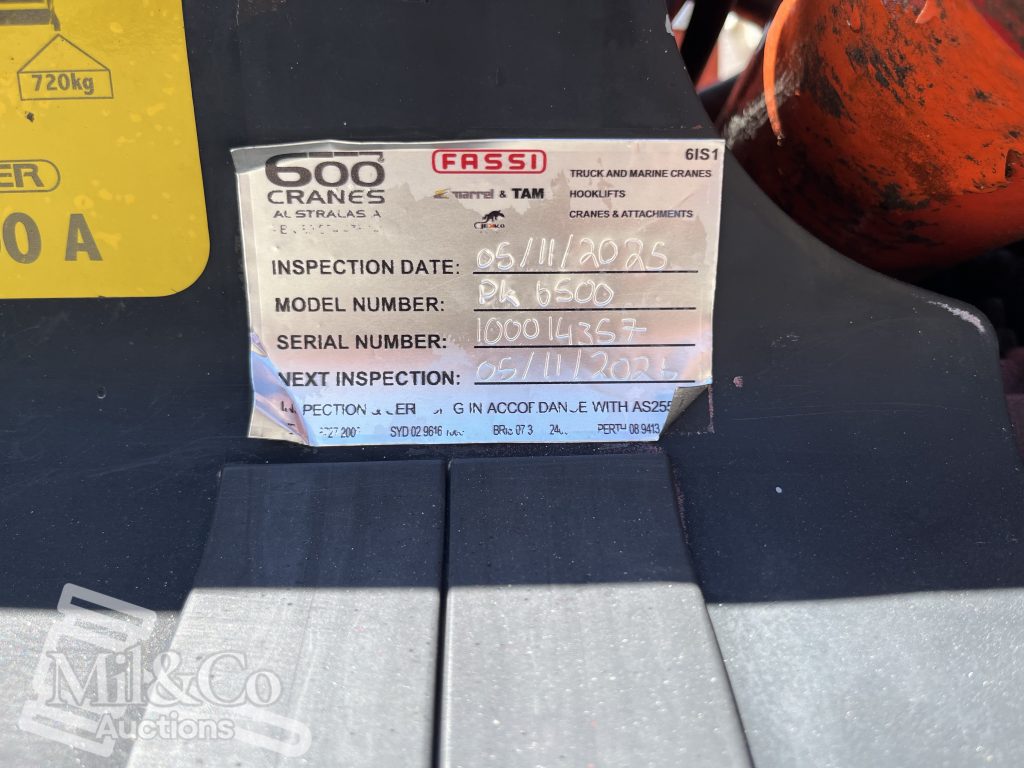 2005 Hino Ranger Tray Back Truck with Crane crane inspection plate