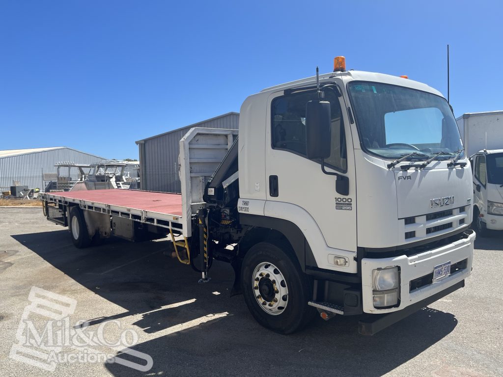 2012 Isuzu FVZ 1000 Tray Back Truck with Hiab exterior front corner