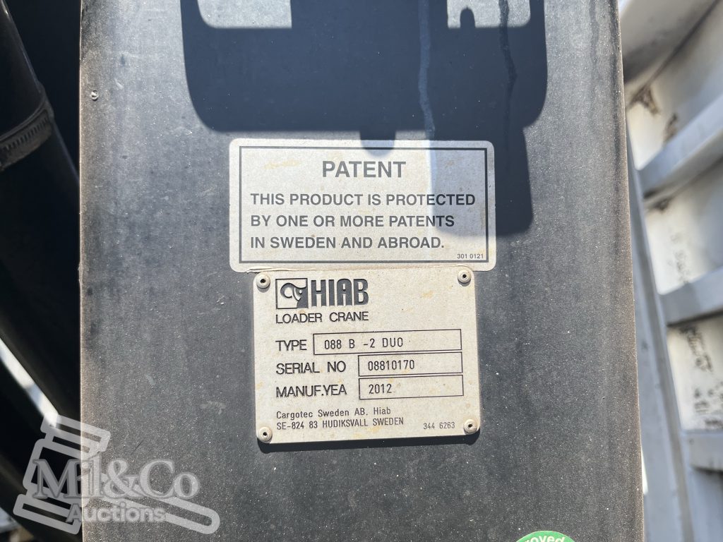 2012 Isuzu FVZ 1000 Tray Back Truck with Hiab crane identification plate